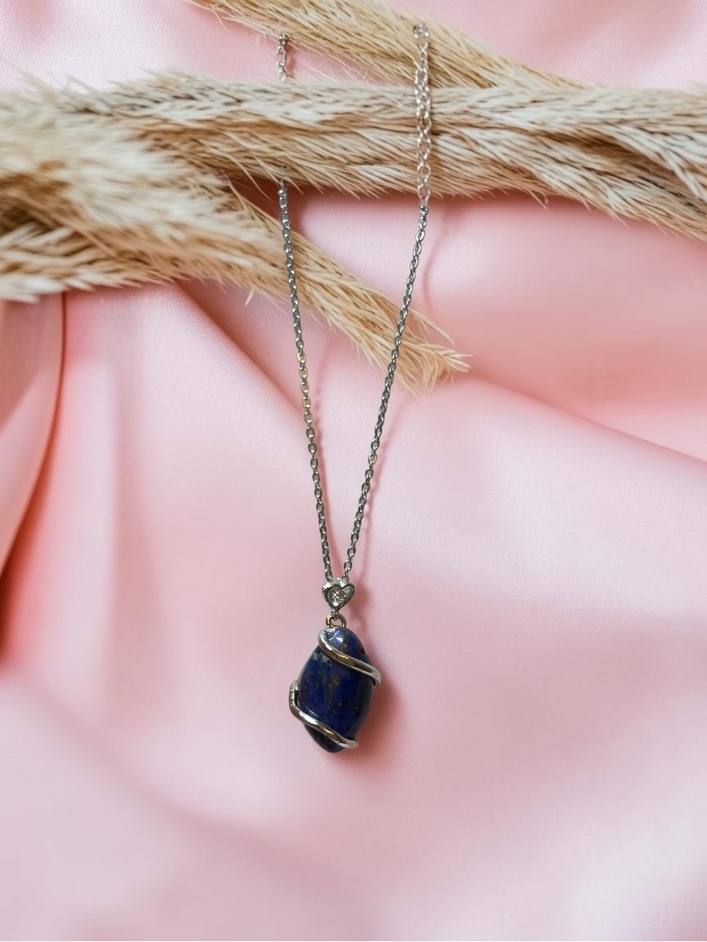 New Silver Wire-Wrapped Lapis Lazuli Pendant Necklace - Blue